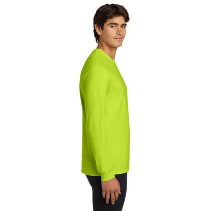 Custom Gildan Ultra Cotton Long Sleeve T-Shirt - Safety Green Side View