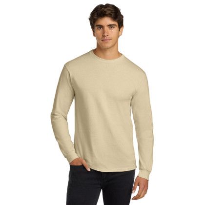 Custom Gildan Ultra Cotton Long Sleeve T-Shirt - Sand Front Side