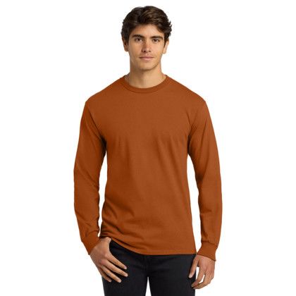 Custom Gildan Ultra Cotton Long Sleeve T-Shirt - Texas Orange Front Side