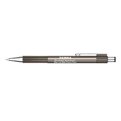 Custom Zebra F-301A Aluminum Barrel Retractable Ball Point Pen with Stainless Steel Trim & Textured Grip - Gray