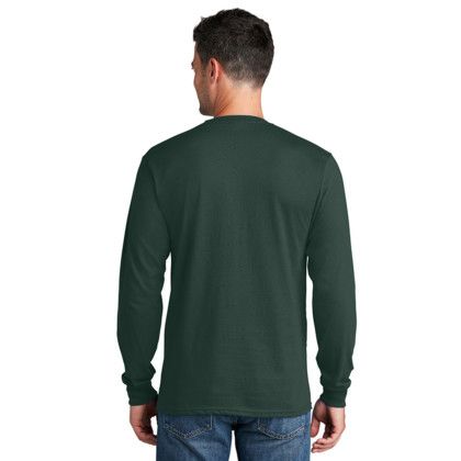 Custom Long Sleeve Color Cotton T-Shirt-Port & Company - Dark green Back Side