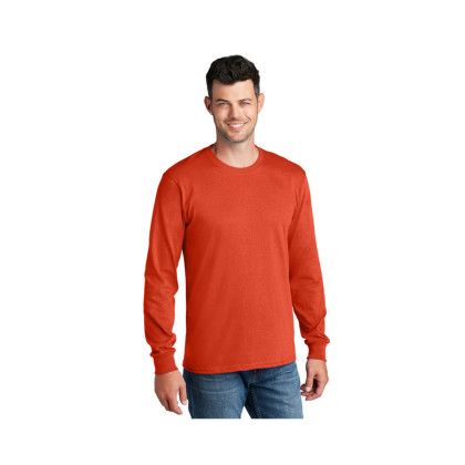 Custom Long Sleeve Color Cotton T-Shirt-Port & Company - Orange Front Side