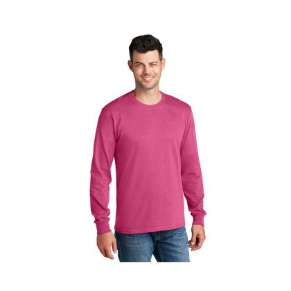 Custom Long Sleeve Color Cotton T-Shirt-Port & Company - Sangria Front Side 