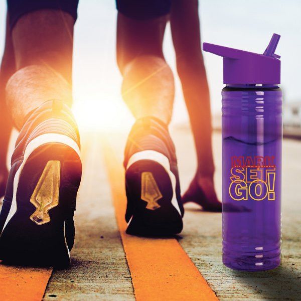 Custom Slim Fit Water Bottles Flip Straw Lid | Imprinted Water Bottles