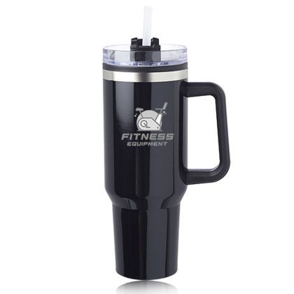 Custom 40 oz. Hugo Plastic Interior Stainless Steel Travel Mugs - Black