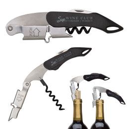 Custom Double-Hinged Wine Key Corkscrew - Black