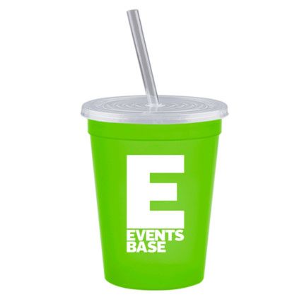 Custom Stadium Cup-Lid-Straw-16 oz - Lime Green 