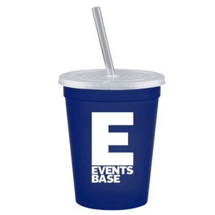 Custom Stadium Cup-Lid-Straw-16 oz - Navy Blue 