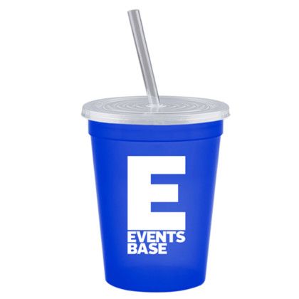 Custom Stadium Cup-Lid-Straw-16 oz - Royal Blue 