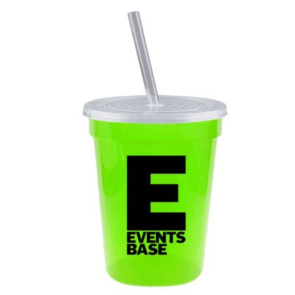 Custom Stadium Cup-Lid-Straw-16 oz - Neon Green 