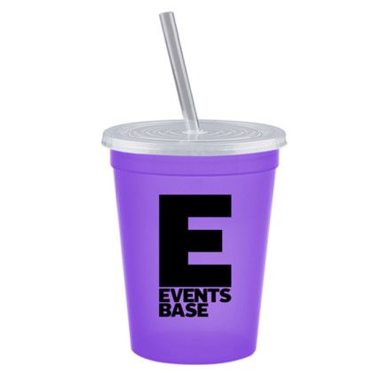 Custom Stadium Cup-Lid-Straw-16 oz - Transparent Violet  