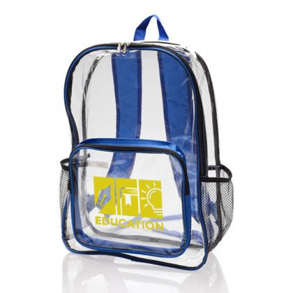 Custom Pocket Clear Plastic Backpacks - Blue Side view