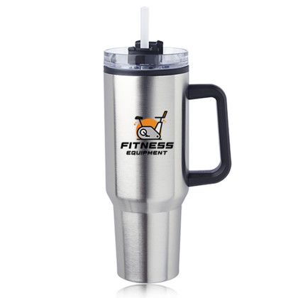 Custom 40 oz. Hugo Plastic Interior Stainless Steel Travel Mugs - Silver 