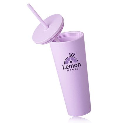 Custom 24 oz Kenai Plastic Tumblers with Straw - Lilac Open