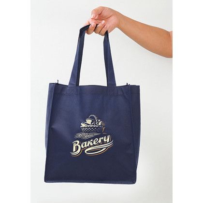 Custom Value Non-woven Grocery Tote Bags - Navy Blue Lifestyle