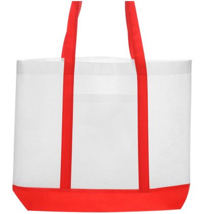 Custom Trim Color Non-Woven Tote Bags - Red Back View