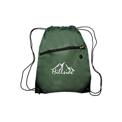 Drawstring Backpacks with Pocket - Green Drawstring Backpacks with Pocket - Green