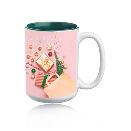 Custom 15 oz. Glossy Two-Tone Custom Photo Mugs - Green