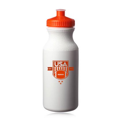 Custom 20 oz. White Water Bottles with Push Cap - White/Orange