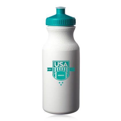 Custom 20 oz. White Water Bottles with Push Cap - White/Teal