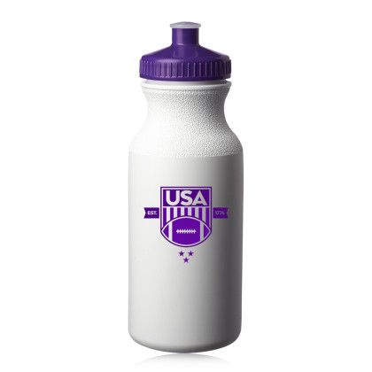 Custom 20 oz. White Water Bottles with Push Cap - White/Violet