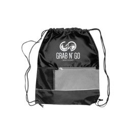 Custom Front Pocket Drawstring Backpacks - Black