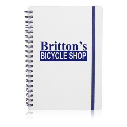 Custom White Spiral Notebooks with Elastic Band - Blue