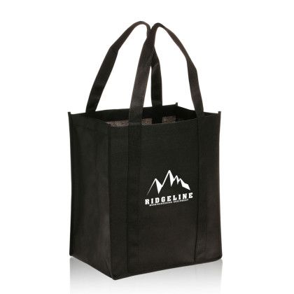 Custom Non-Woven Grocery Tote Bags - Black/Black Custom Non-Woven Grocery Tote Bags - Black/Black