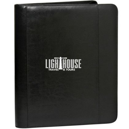 Custom Deluxe 3-Ring Zippered Portfolios - Black Front View
