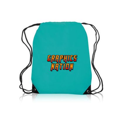 Custom Black Trim Drawstring Bags - Aqua Custom Black Trim Drawstring Bags - Aqua