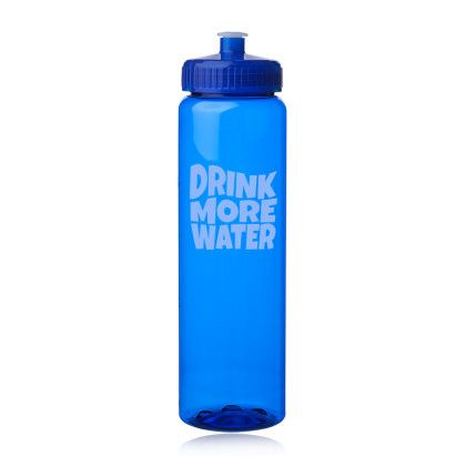 Custom 32 oz Poly Clear Plastic Water Bottles - Translucent Blue