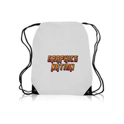 Custom Black Trim Drawstring Bags - White Custom Black Trim Drawstring Bags - White