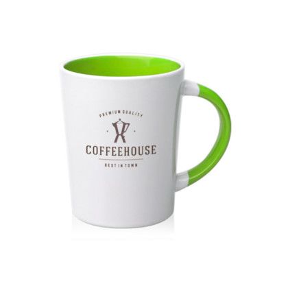 Custom 13 oz. Albany Two-Tone Latte Personalized Mugs - Lime Green Custom 13 oz. Albany Two-Tone Latte Personalized Mugs - Lime Green