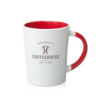Custom 13 oz. Albany Two-Tone Latte Personalized Mugs - Red Custom 13 oz. Albany Two-Tone Latte Personalized Mugs - Red
