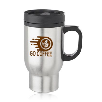 Custom 16 oz Stainless Steel Travel Mugs - Silver 