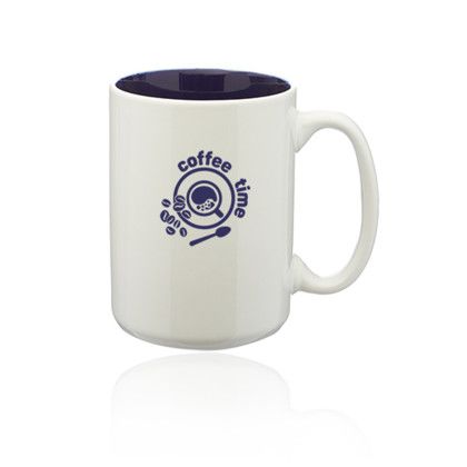 Custom 15 oz. Glossy Two-Tone Personalized Ceramic Mugs - Blue