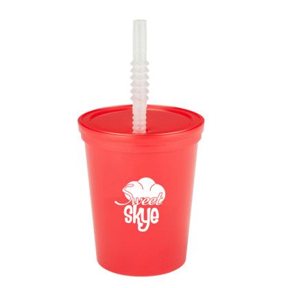 Custom 16 oz. Plastic Stadium Cups with Lid and Straw - Red 