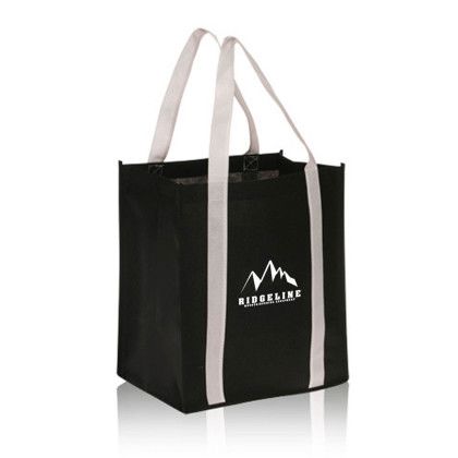 Custom Non-Woven Grocery Tote Bags - Black/White Custom Non-Woven Grocery Tote Bags - Black/White