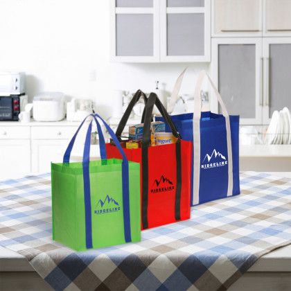 Custom Non-Woven Grocery Tote Bags - Lifestyle Custom Non-Woven Grocery Tote Bags - Lifestyle