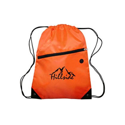 Drawstring Backpacks with Pocket - Orange Drawstring Backpacks with Pocket - Orange
