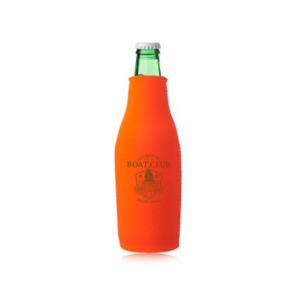 Custom Neoprene Zippered Beer Bottle Custom Coolies - Neon Orange