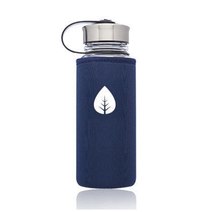 Custom 25 oz. Kangaroo Glass Bottles in Neoprene Pouch - Navy Blue