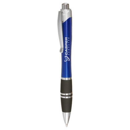 Custom Silver Accent Grip Plastic Pens - Blue