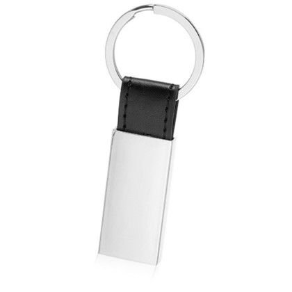 Custom Rectangular Metal & Leather Keychains - Black Back View