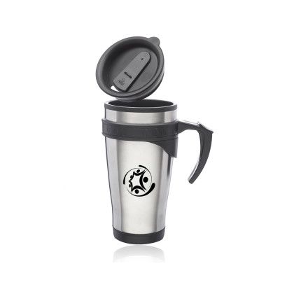 Custom 16 oz Sporty Stainless Steel Travel Mugs - Silver 