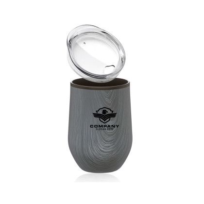 Custom 12 oz. Palmera Stemless Wine Glasses with Lid - Rustic Grey Open Lid