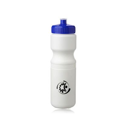 Custom 28 oz. Plastic Water Bottles with Push Cap - White With Blue Custom 28 oz. Plastic Water Bottles with Push Cap - White With Blue