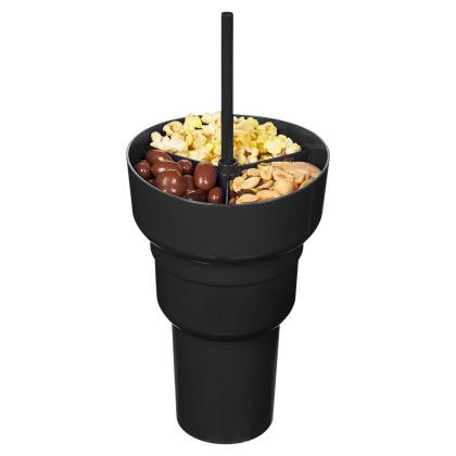 Custom Team 365 1L Recycled PP Stadium Tumbler with Snack Bowl - Black In Use 