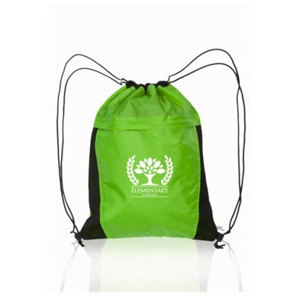 Custom Mesh Accent Drawstring Backpacks - Lime Grey
