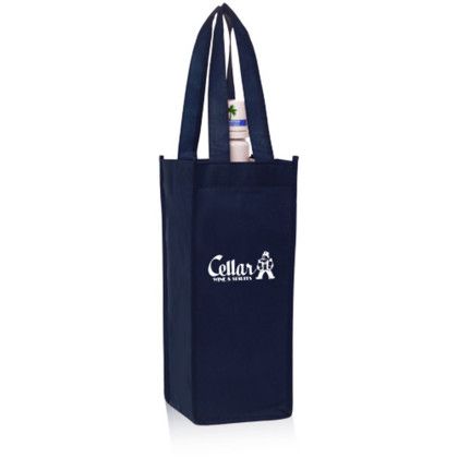 Custom Non Woven Vineyard One Bottle Wine Bags - Navy Blue 